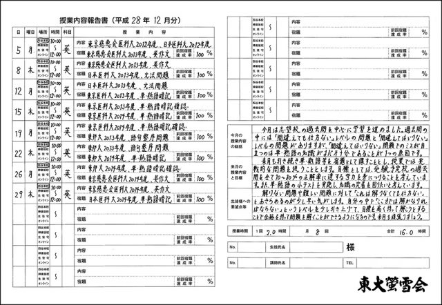 授業内容報告書(サンプル)